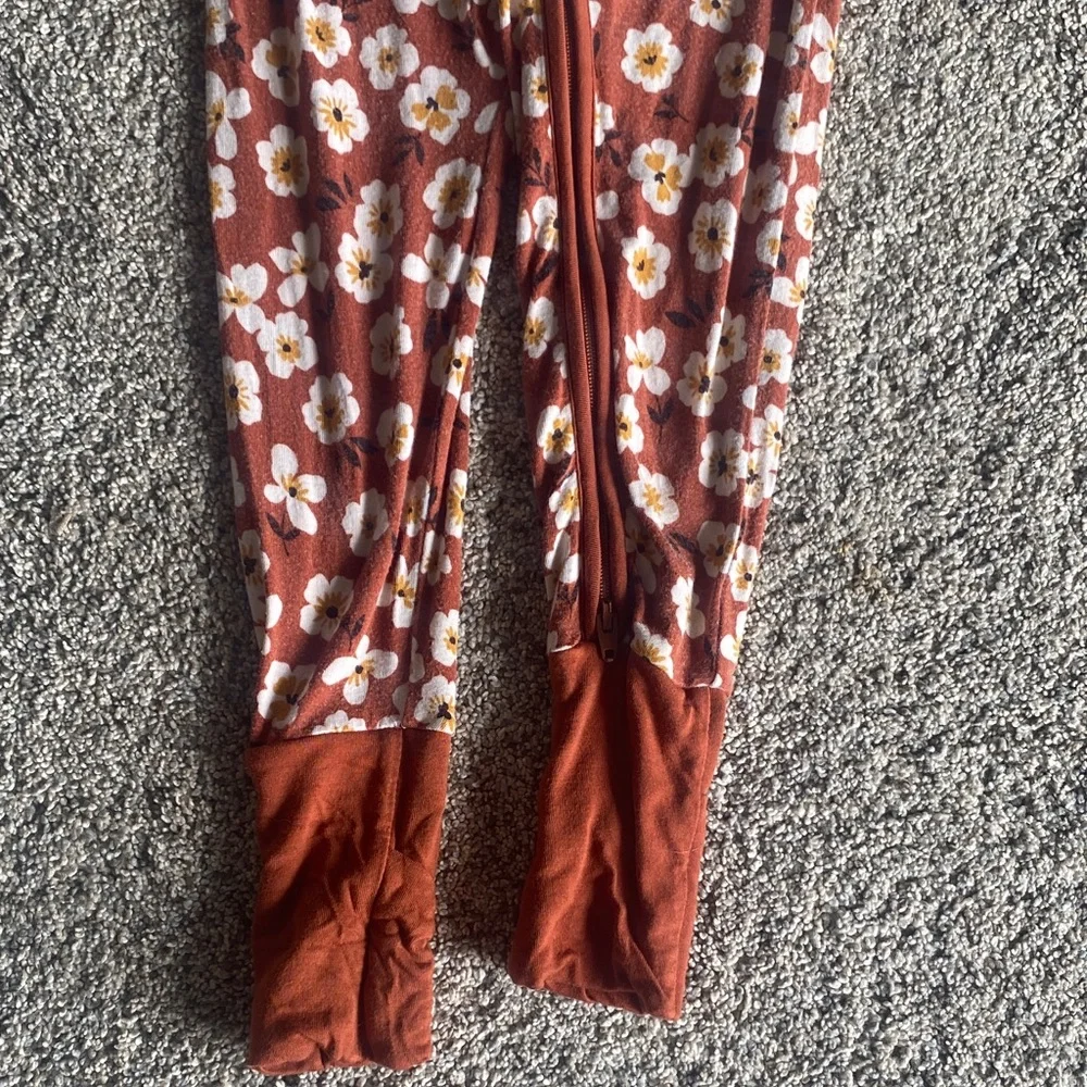 Little Sleepies 18-24 months Rust Floral Zip-Front Kids One-Piece Pajamas - Picture 5 of 5